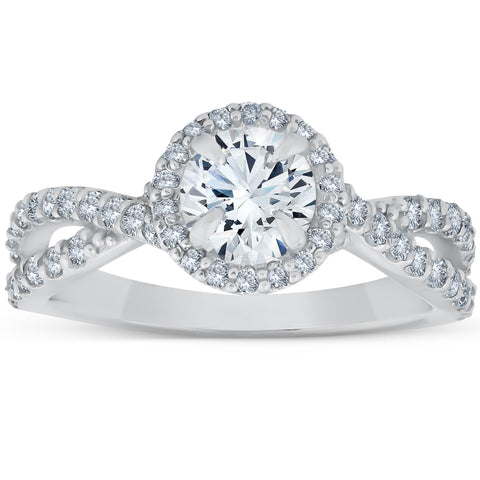 1 Ct Halo Intertwined Diamond Engagement Ring 14k White Gold