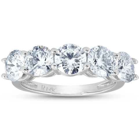 SI 3 3/4 Ct Diamond Five Stone Wedding Ring 14k White Gold