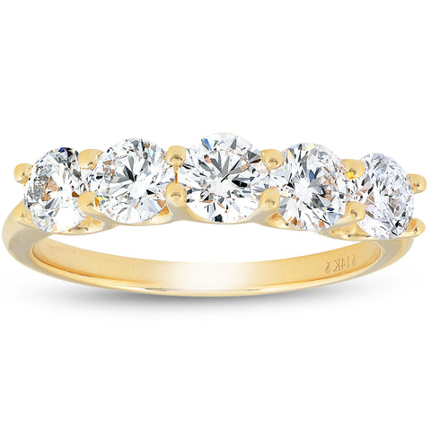 1 1/4 Ct Lab Grown Diamond Five Stone Wedding Ring 14k Yellow Gold U Prong