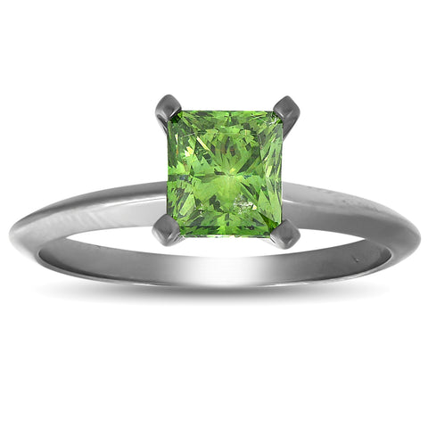 1 Ct Princess Cut Green Diamond Solitaire Engagement Ring 14k Black Gold