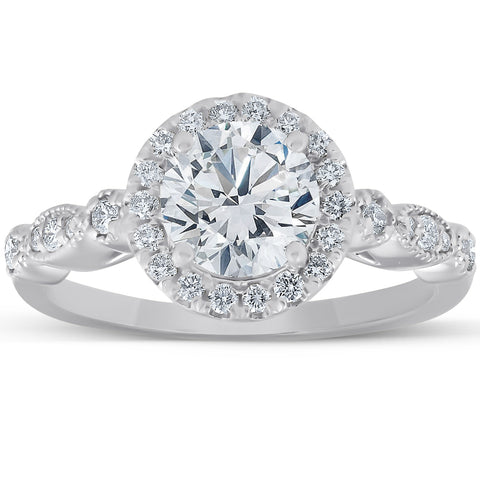 GSI 1 3/4 Ct Diamond Engagement Ring 14k White Gold Halo Enhanced