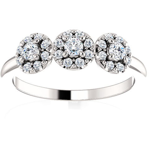 SI 1/2 Ct Diamond Lab Grown EX3 Three Stone Halo Engagement Ring White Gold
