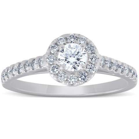 3/4 Ct Halo Round Diamond Engagement Halo Ring 10k White Gold