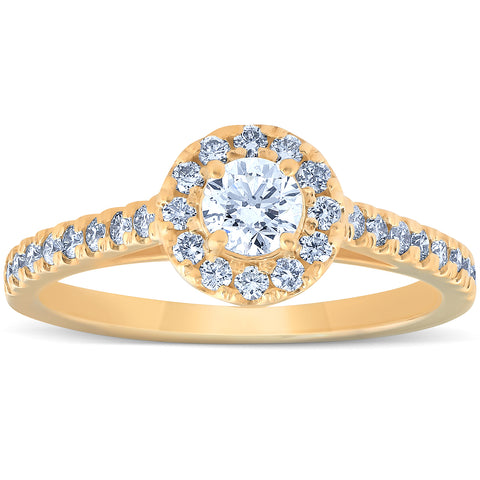 3/4 Ct Halo Round Diamond Engagement Halo Ring 10k Yellow Gold