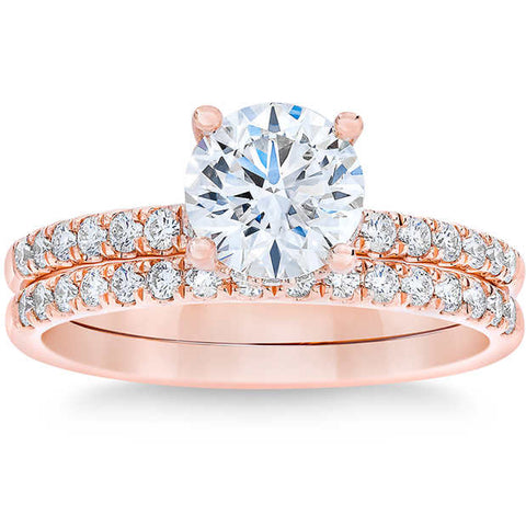 G/SI 1.75 Ct Diamond Engagement Wedding Ring Set 14k Rose Gold Enhanced
