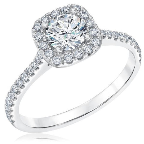 1Ct Cushion Halo Diamond Engagement Ring White Gold