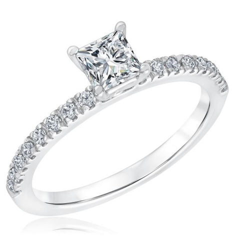 G/SI 1 Ct Princess Cut Diamond Engagement Ring White Gold Enhanced