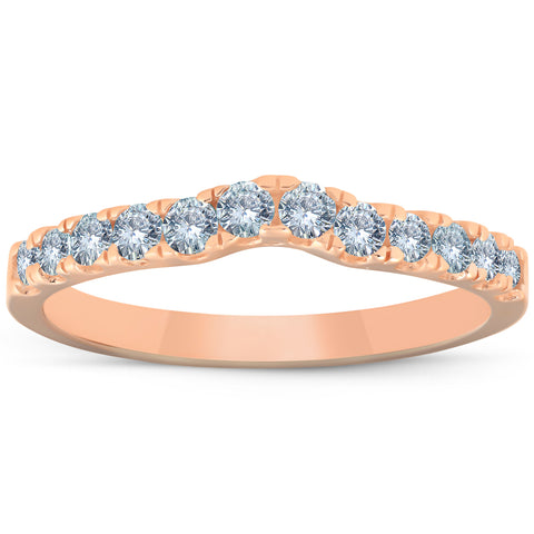 1/4 Ct Diamond Wedding Ring Curved Notch 14k Rose Gold