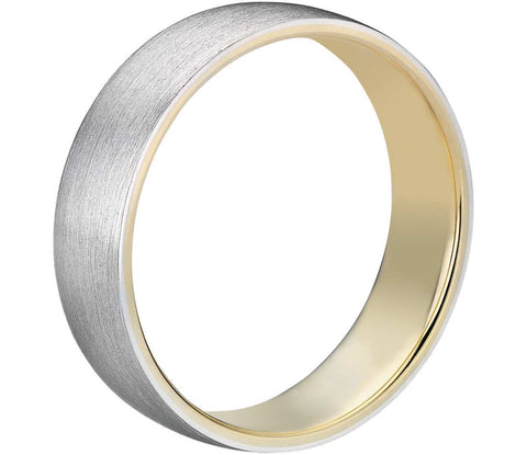 Mens 10k White and Yellow Gold Two Tone Brushed Wedding Band 5mm