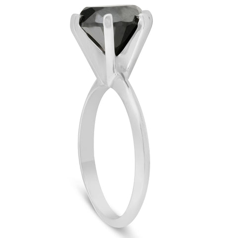 1 1/4Ct Black Diamond Solitaire Engagement Ring 10k White Gold