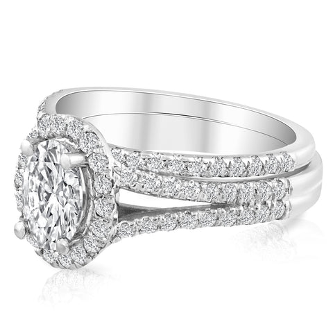 G/SI 1.75Ct Diamond & Oval Moissanite Engagement Wedding Ring Set 14k White Gold