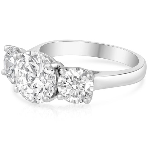 3 1/4 Ct Three Stone Diamond Engagement Ring 14k White Gold