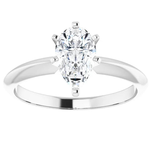 1Ct Pear Moissanite Solitaire Engagement Ring 14k White Yellow or Rose Gold