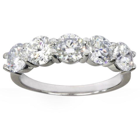 GVS 2 1/2 Ct Five Stone 100% Diamond Wedding Ring 14k White Gold Lab Grown