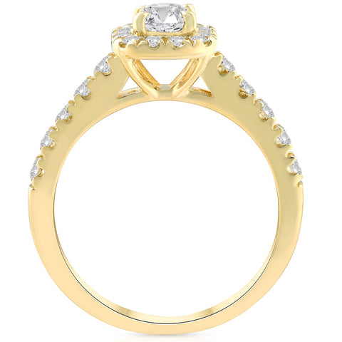 1 1/4 Ct Diamond Cushion Halo Engagement Wedding Ring Set 14k Yellow Gold