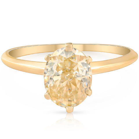 2Ct Fancy Yellow Oval Solitaire Moissanite Engagement Ring 14k Yellow Gold