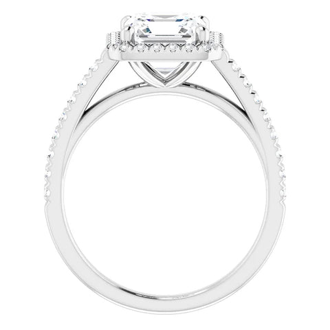 4 1/2Ct Asscher Cut Moissanite & Diamond Halo Engagement Ring in 10k Gold