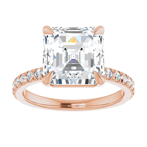 5 1/3Ct Asscher Cut & Diamond Engagement Ring in White, Yellow, or Rose Gold