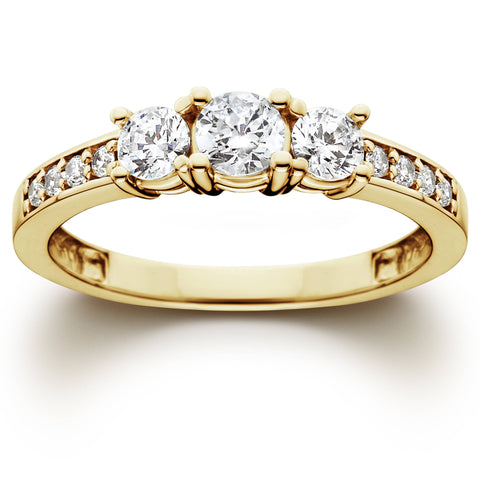 1ct Diamond Three Stone Ring 14K Yellow Gold