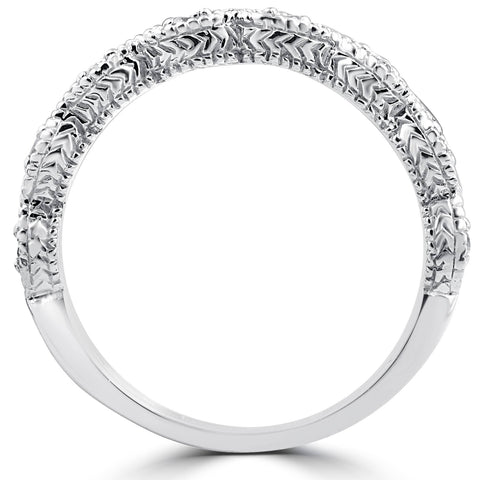 1/10 Ct Lab Grown Diamond Wedding Ring Vintage 14k White Gold