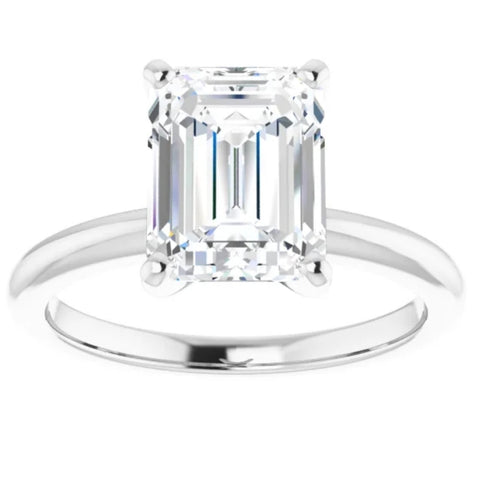 3Ct Emerald Cut Solitaire Moissanite Engagement Ring White Yellow or Rose Gold