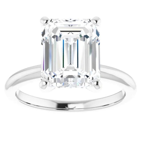 4 Ct Emerald Cut Solitaire Moissanite Engagement Ring White Yellow or Rose Gold Band