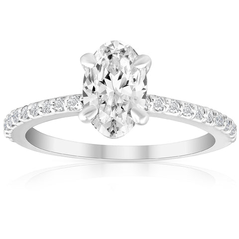 1 1/2 Ct Oval Diamond Engagement Ring 14k White Gold With Sidestones