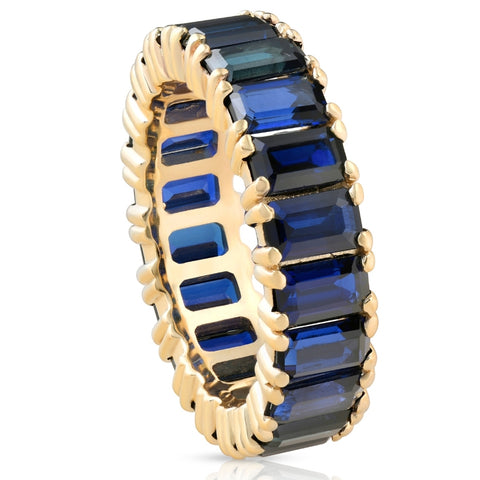5X3mm Imitation Blue Sapphire Emerald Cut Eternity Ring Solid 10k Yellow Gold