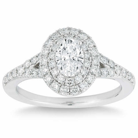 1 Ct Lab Grown Oval Diamond Halo Engagement Ring 14k White Gold