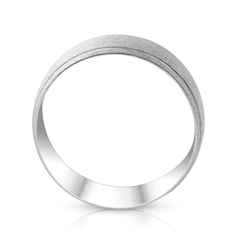 8mm 14k White Gold Brushed Two Line Ring Mens Wedding Band