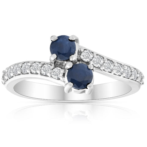 1Ct TW Genuine Blue Sapphire & Diamond Two Stone Forever Us Ring 10k White Gold