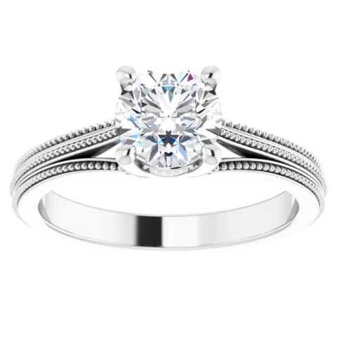 SI 1 Ct Round Diamond Engagement Ring 14k White Gold Vintage Accent Enhanced