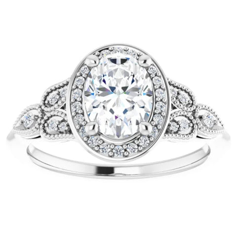 1 1/3 Ct Oval Diamond Vintage Halo Engagement Ring 14k White Gold Lab Grown