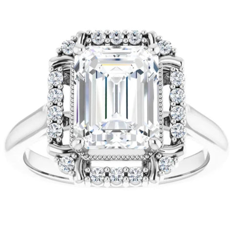 VS 4.25CT Emerald Moissanite & Diamond Engagement Ring in White Yellow Rose Gold