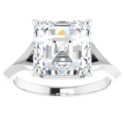 VS 4Ct Moissanite Asscher Cut Engagement Solitaire Ring White or Yellow Gold