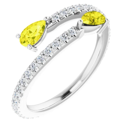 VS 5/8 Ct Fancy Yellow Pear Shape Diamond 2-Stone By Pass Ring Lab Grown Gold