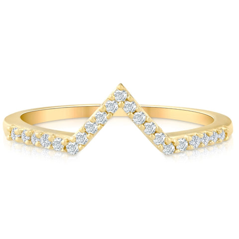 Diamond Curved V Shape Wedding Ring Women's Stackable Wedding Band Yellow Gold