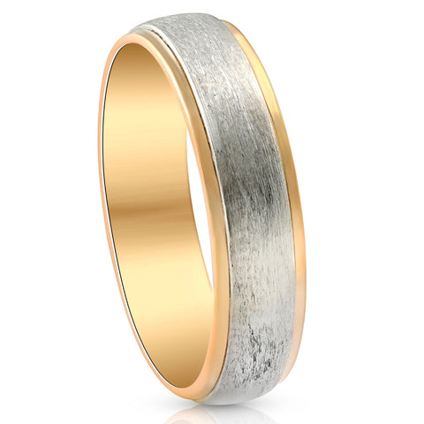 Solid Platinum & 14k Yellow Gold Two Tone 6MM Brushed Ring Mens Wedding Band