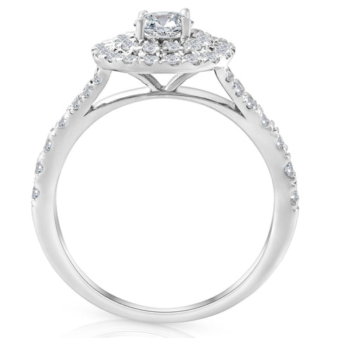 1 1/4 Ct TW Lab Grown Diamond Cushion Halo Engagement Ring in White Gold