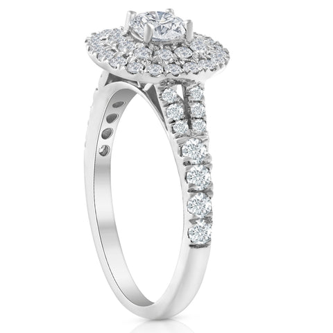 1 1/4 Ct TW Lab Grown Diamond Cushion Halo Engagement Ring in White Gold