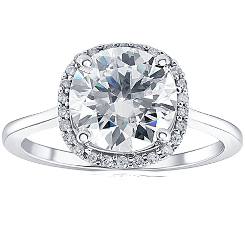 VS 2 1/2 Ct Diamond & Moissanite Cushion Halo Engagement Ring 14k White Gold