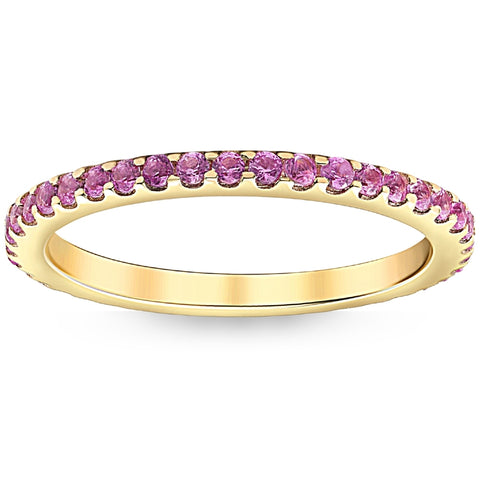 3/4Ct Genuine Pink Sapphire Eternity Ring Stackable Band 10k Yellow Gold