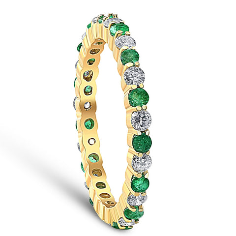 1 cttw Emerald & Diamond Wedding Eternity Stackable Ring 10k Yellow Gold