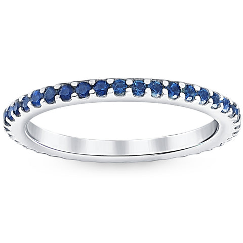 3/4Ct Genuine Blue Sapphire Eternity Ring Stackable Band 10k White Gold
