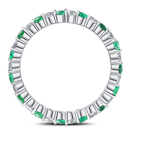 1 cttw Emerald & Diamond Wedding Eternity Stackable Ring 10k White Gold