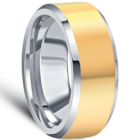 Men's Polished Tungsten & Gold Plated Two Tone 8mm Ring Wedding Band