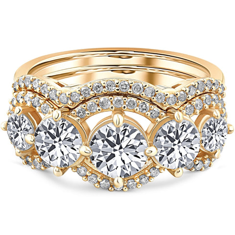 4 Ct TDW Lab Grown Diamond Engagement Wedding Ring Set in White or Yellow Gold