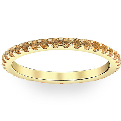 3/4Ct Genuine Citrine Eternity Ring Stackable Band 10k Yellow Gold