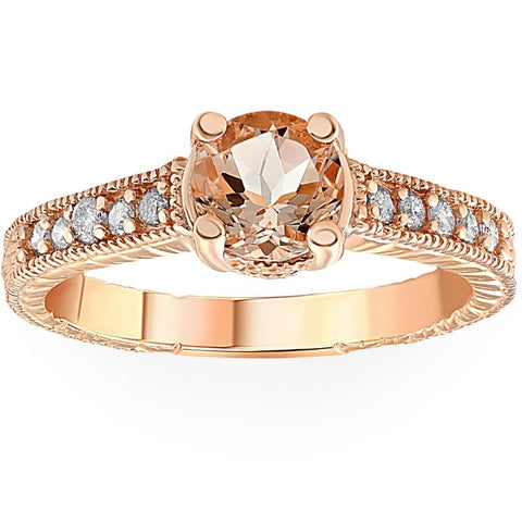 1 Ct Morganite & Diamond Vintage Engagement Anniversary Ring in 14k Rose Gold