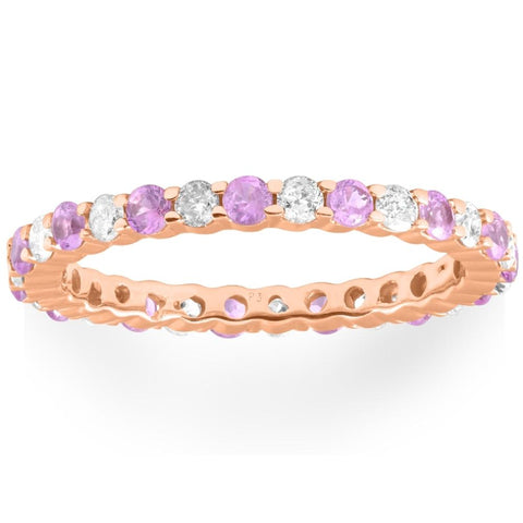 1 cttw Pink Sapphire & Diamond Wedding Eternity Ring 10k Rose Gold